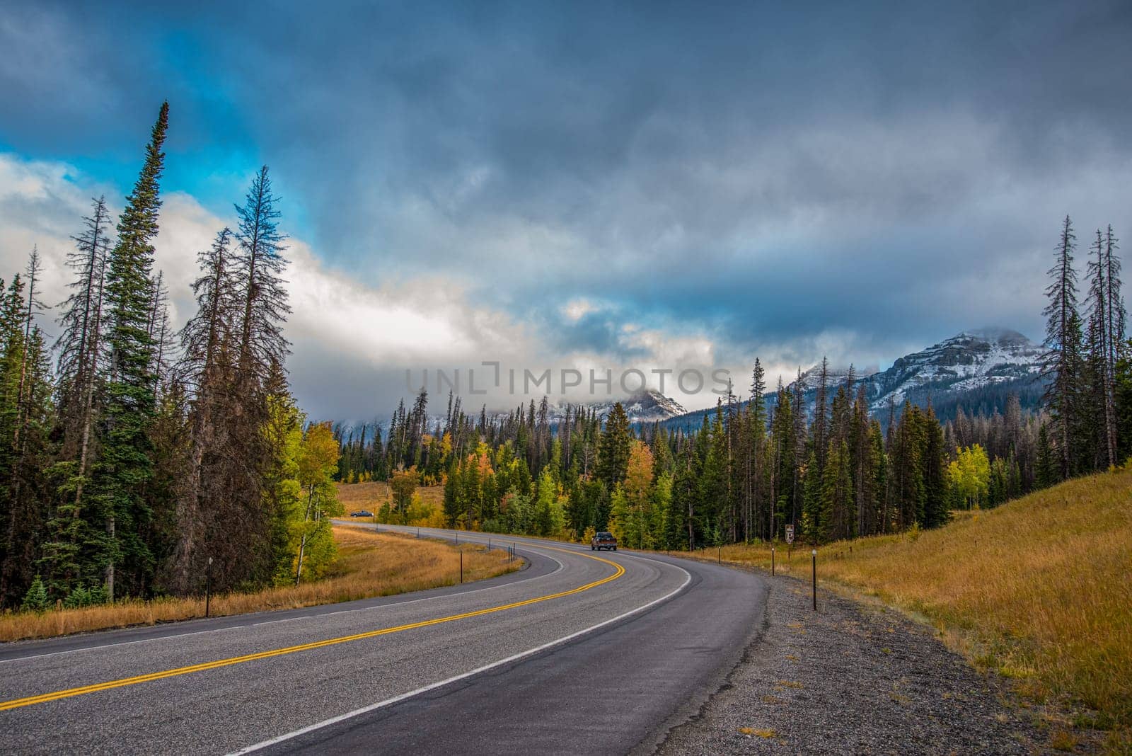 A highway in the Rocky Mountains in autumn, USA
