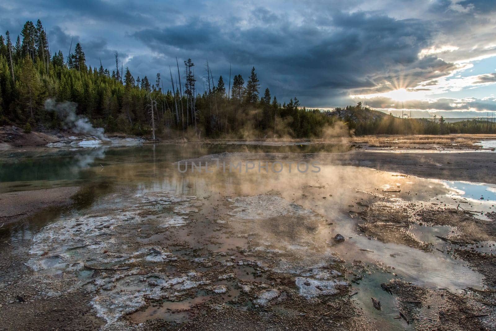 Steaming Mud Pod Area in famous Yellowstone National Park, USA