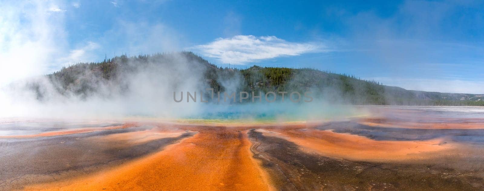 Famous Grand Prismatic Spring basin in Yellowstone National Park, USA