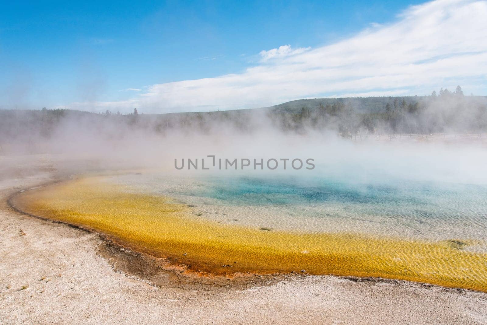 Famous Grand Prismatic Spring basin in Yellowstone National Park, USA