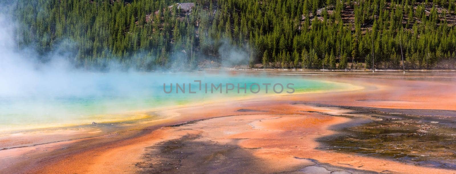 Famous Grand Prismatic Spring basin in Yellowstone National Park, USA