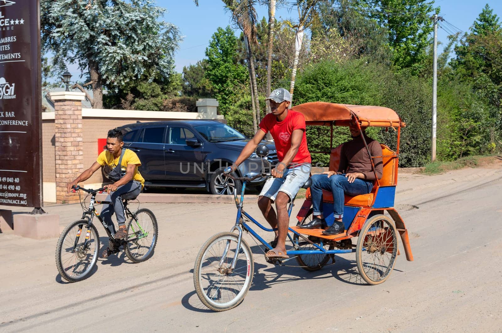 Antsirabe, Madagascar - November 1st 2022: A traditional rickshaw on the city streets, serving as a cultural emblem and a mode of transport.
