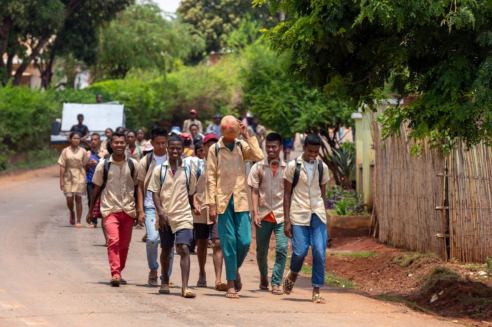 MANDOTO, MADAGASCAR - NOVEMBER 9 2022: The Malagasy students in uniforms are a symbol of hope for the future of Madagascar. They are bright, ambitious, and determined to change the world.