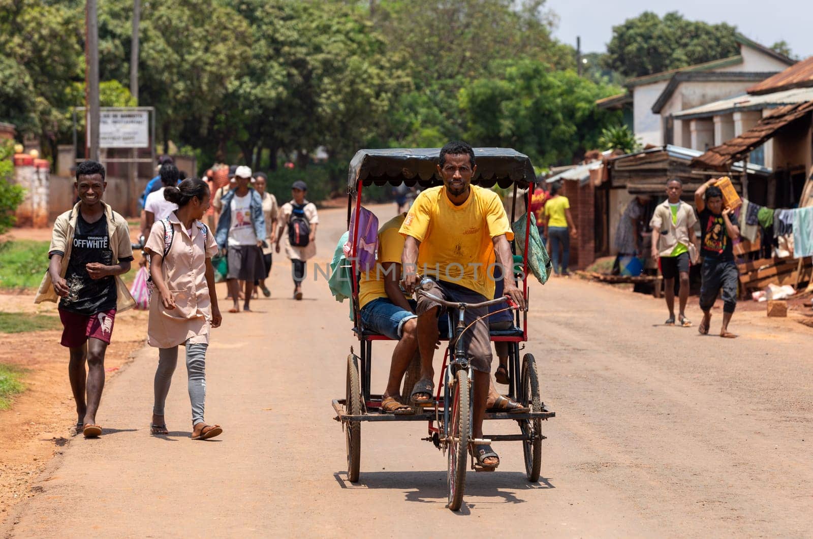 Mandoto, Madagascar - November 2nd 2022: A traditional rickshaw on the city streets, serving as a cultural emblem and a mode of transport.