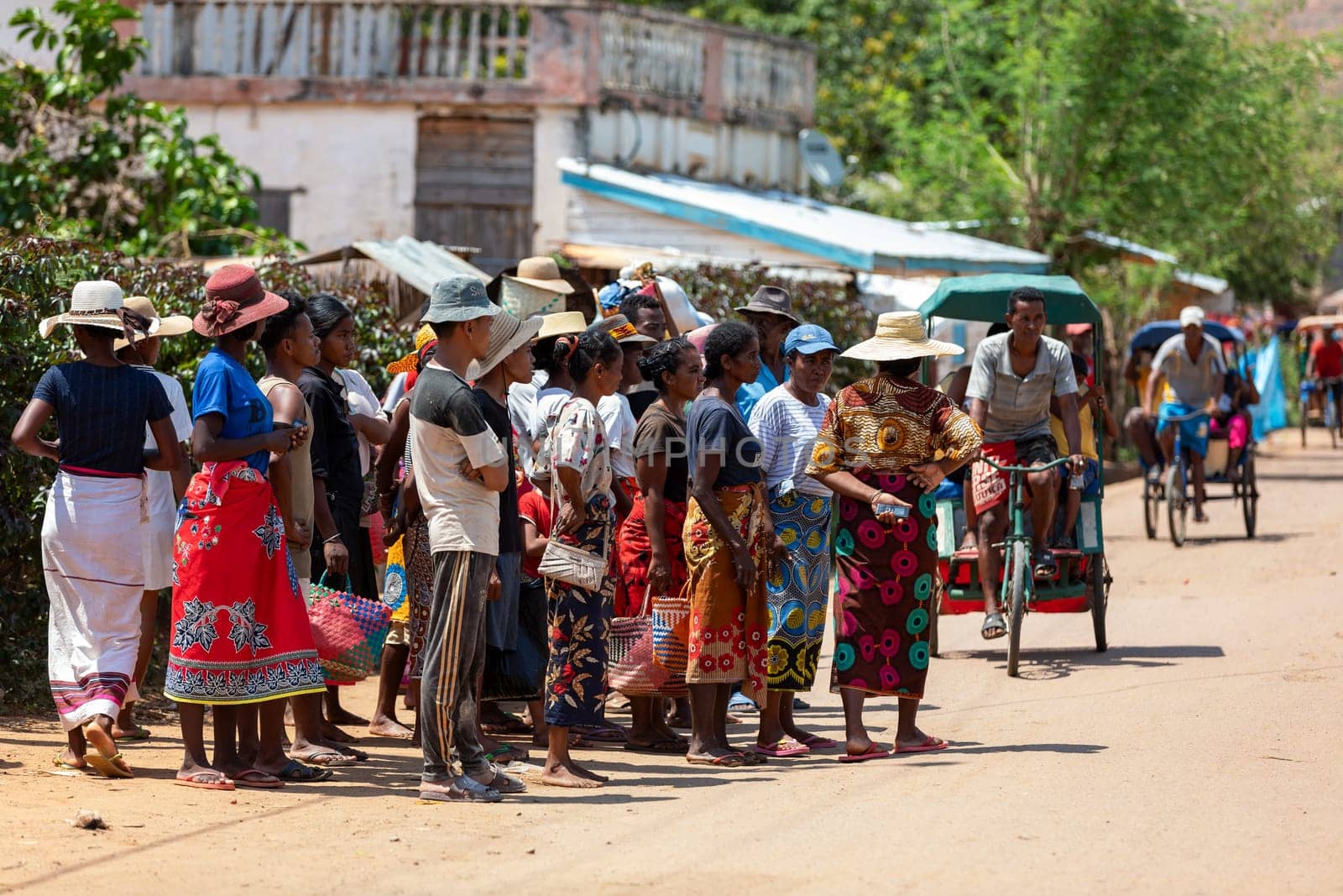 Miandrivazo, Madagascar - November 2nd, 2022: A group of Malagasy people gathers on the streets of Miandrivazo.