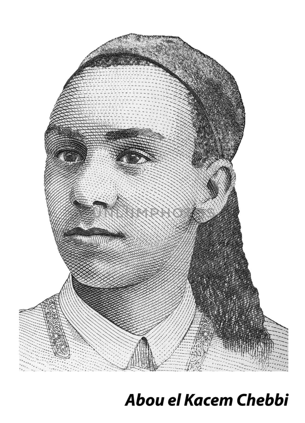 TUNISIA - CIRCA 2013: Abou El Kacem Chebbi ((Tozeur, 1909-1934) Tunisian writer, on 10 Dinars 2013
