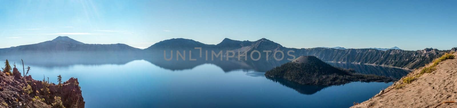 Magnificent reflection of the caldera of Crater Lake in the Crater Lake NP, USA