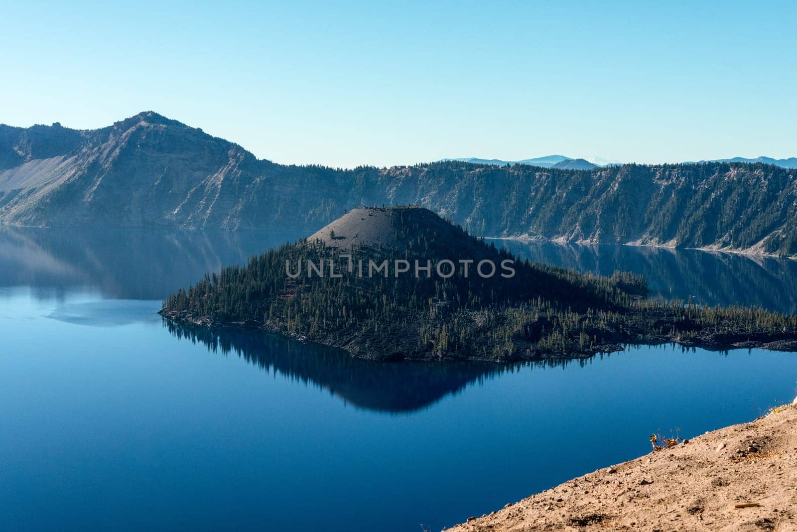Magnificent reflection of the caldera of Crater Lake in the Crater Lake NP, USA