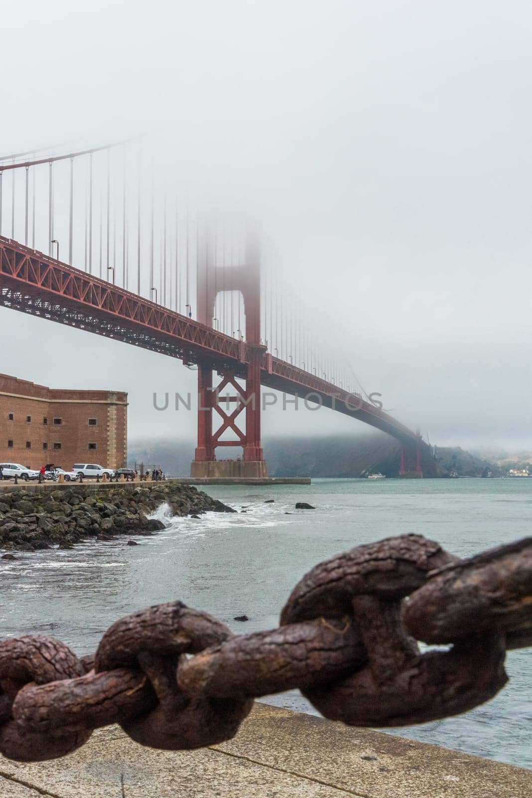 Beautiful old link chain fence at the Golden Gate Bridge in San Francisco, USA