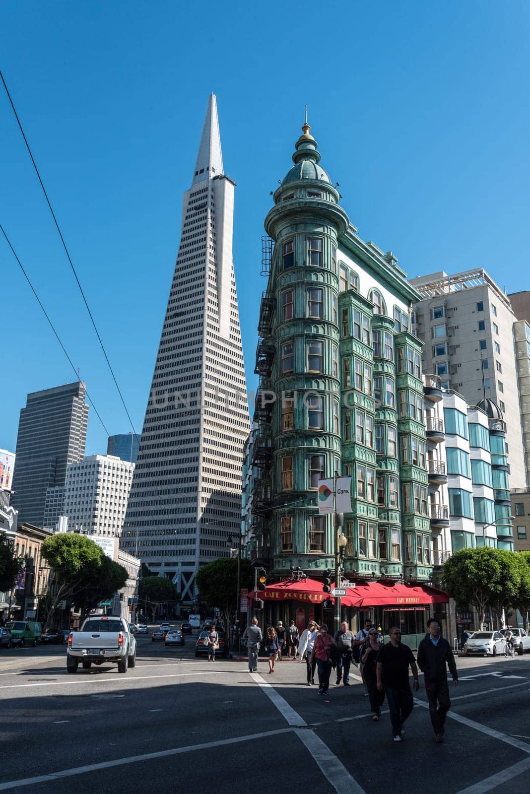 Famous Transamerica building and Columbus building in San Francisco, USA