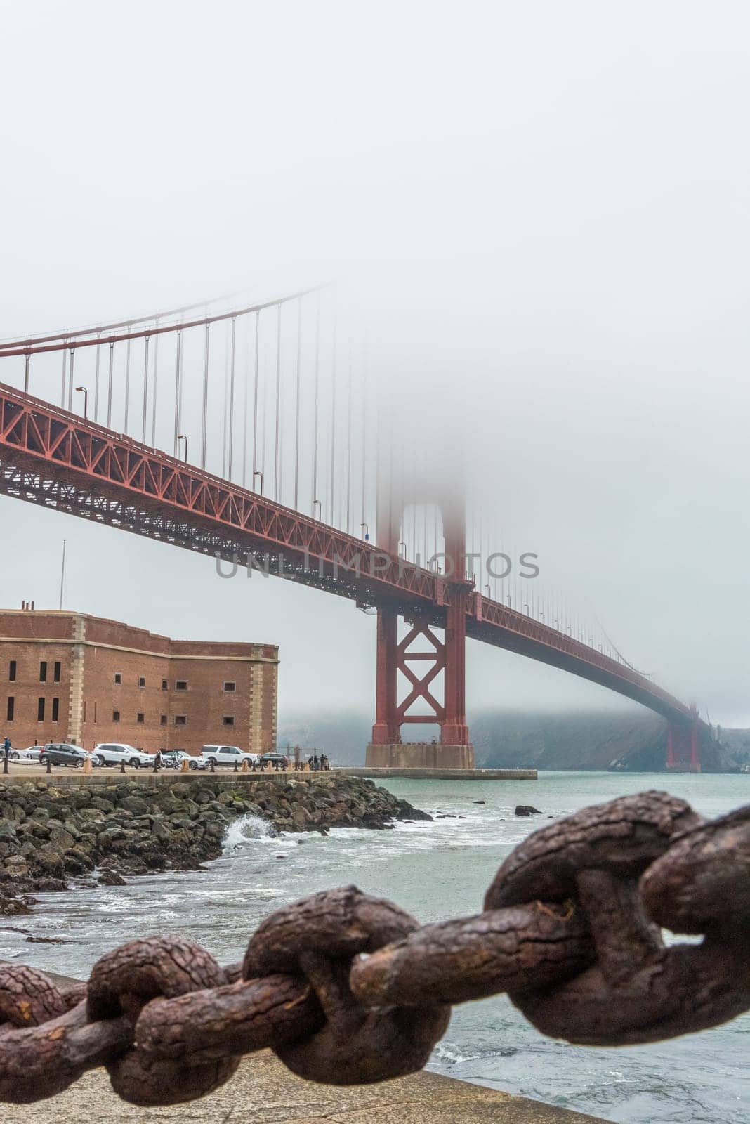 Beautiful old link chain fence at the Golden Gate Bridge in San Francisco, USA