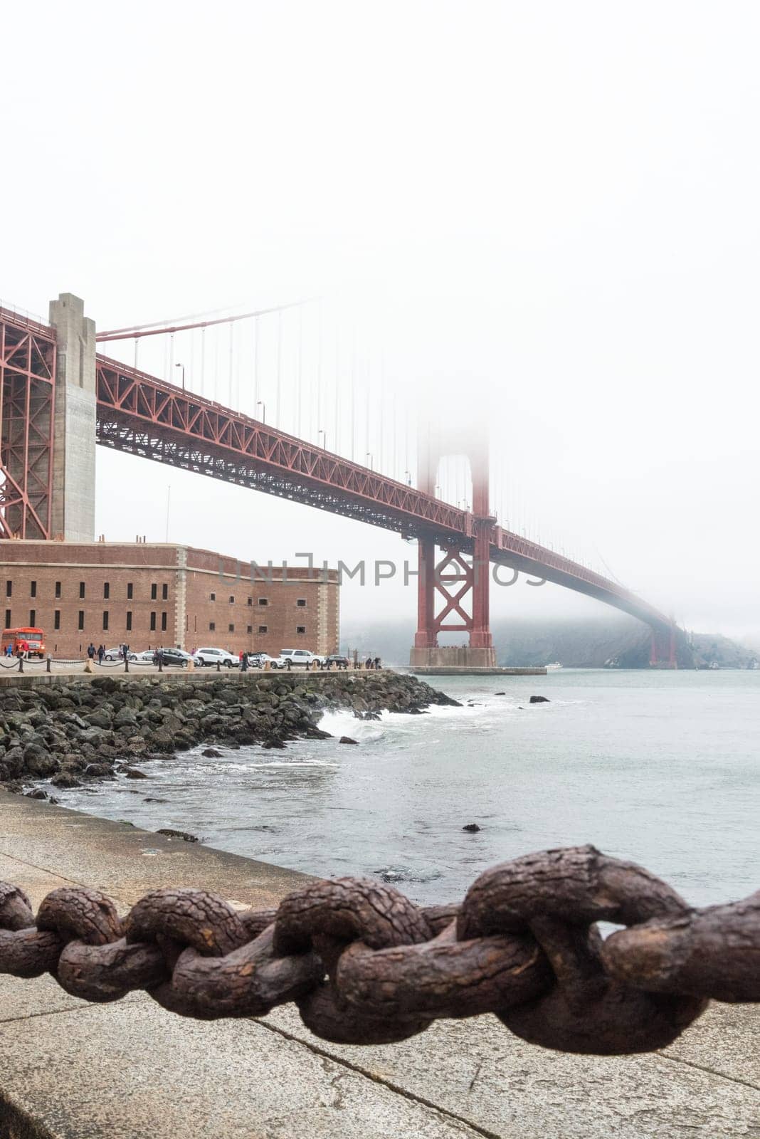 Beautiful old link chain fence at the Golden Gate Bridge in San Francisco, USA