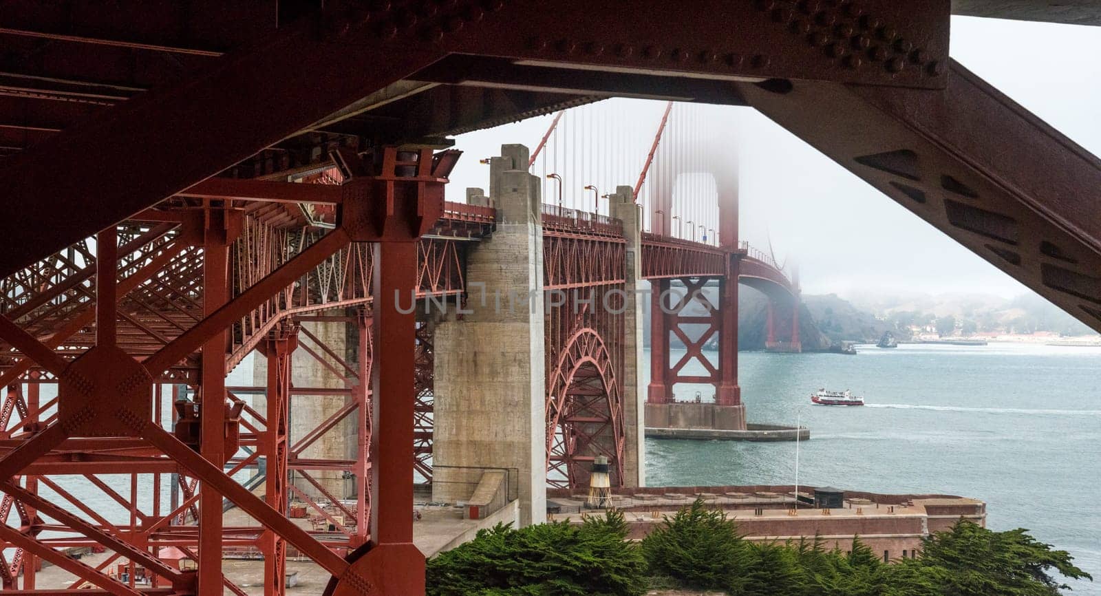 View on the construction beneath Golden Gate Bridge in San Francisco, USA