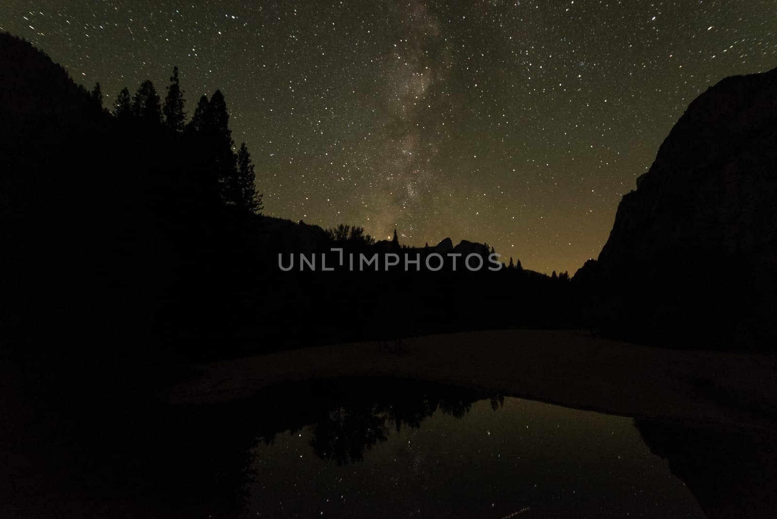 Great starry night with view of the Milky Way in the Yosemite Valley, USA