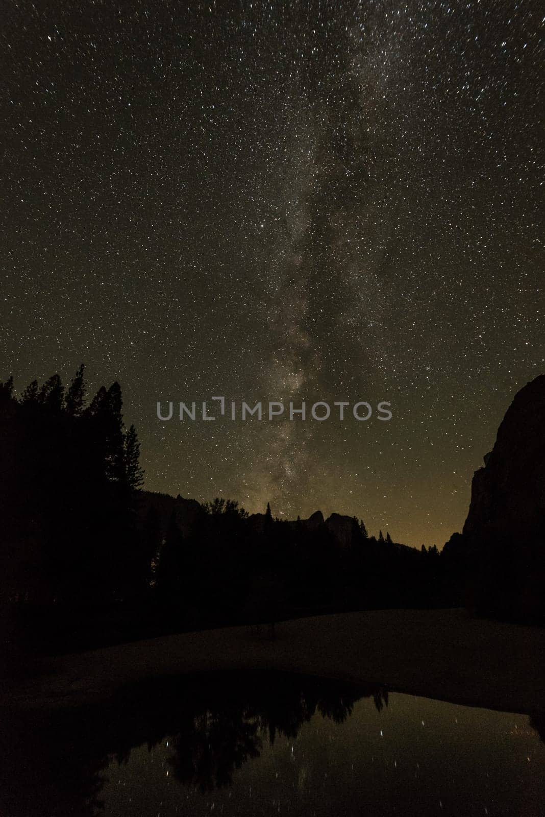 Great starry night with view of the Milky Way in the Yosemite Valley, USA