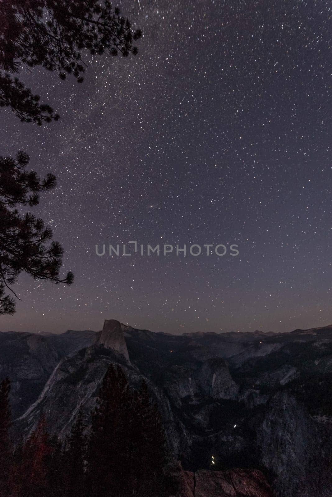 Scenic night sky above the famous Half Dome mountain, Yosemite NP, USA