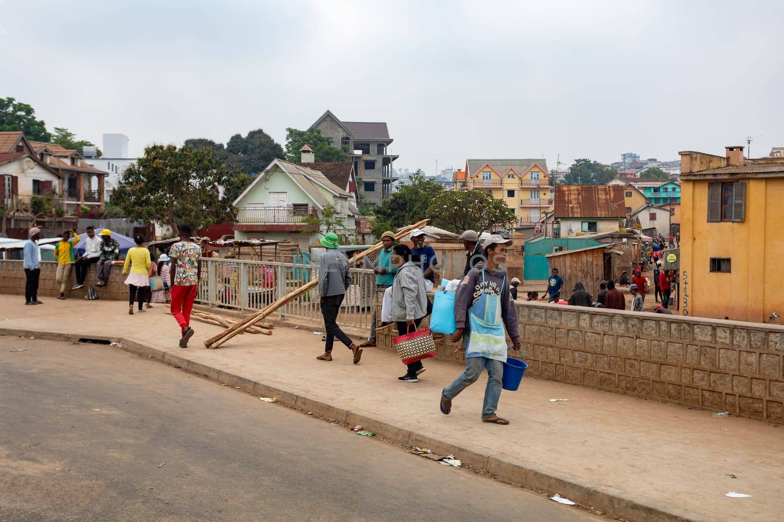 ANTANANARIVO, MADAGASCAR - OCTOBER 28, 2022: A busy road in the capital Antananarivo, Madagascar
