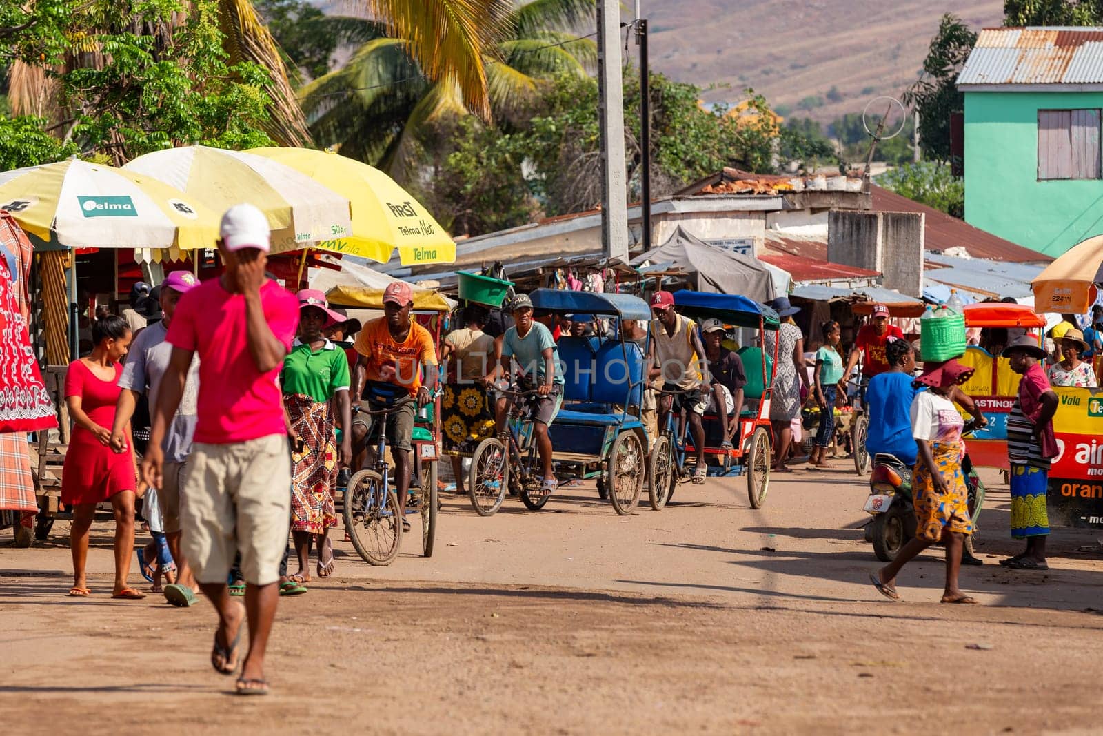 Miandrivazo, Madagascar - November 2nd 2022: A traditional rickshaw on the city streets, serving as a cultural emblem and a mode of transport.