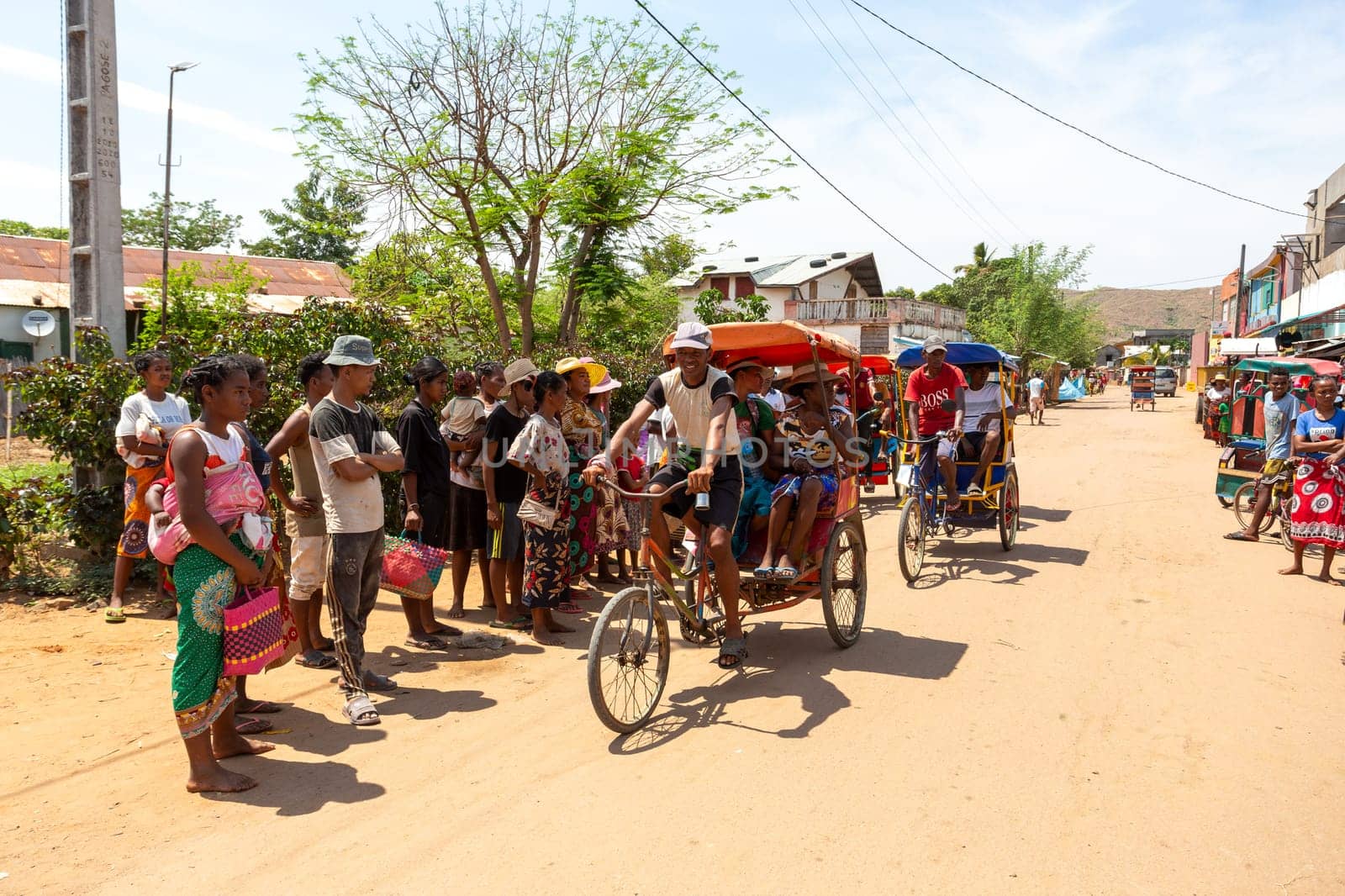 Miandrivazo, Madagascar - November 2nd 2022: A traditional rickshaw on the city streets, serving as a cultural emblem and a mode of transport.