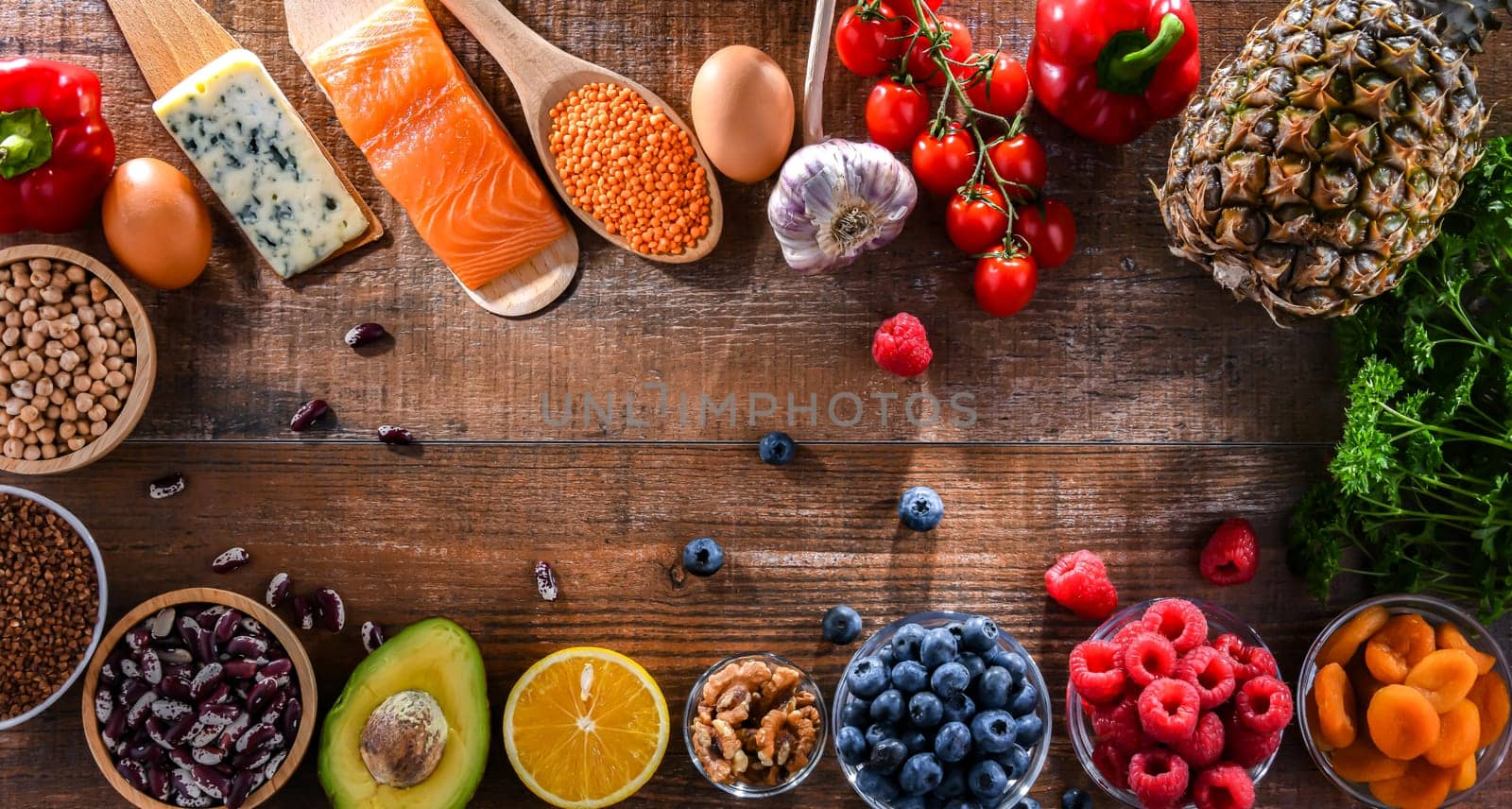 Composition with food products, ingredients of healthy diet that maintains or improves overall health status