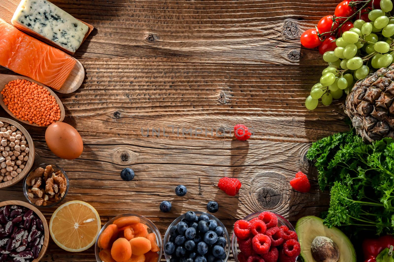 Composition with food products, ingredients of healthy diet that maintains or improves overall health status