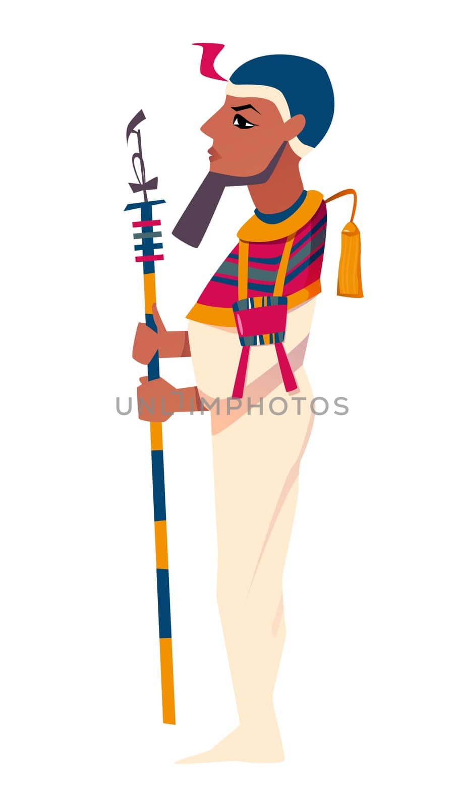 Ancient egyptian god Ptah, demiurge of Memphis flat vector illustration. Creator deity of craftsmen and architects isolated on white background. Antique mythological character from history, religion.