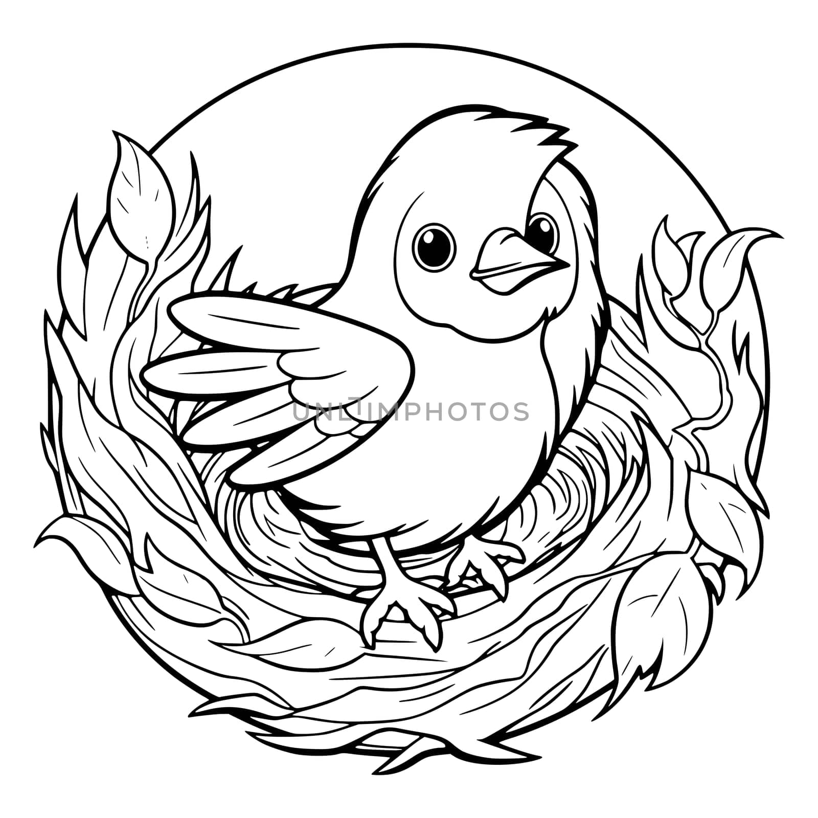 A Bird Sits in A Nest Coloring Page for Kids