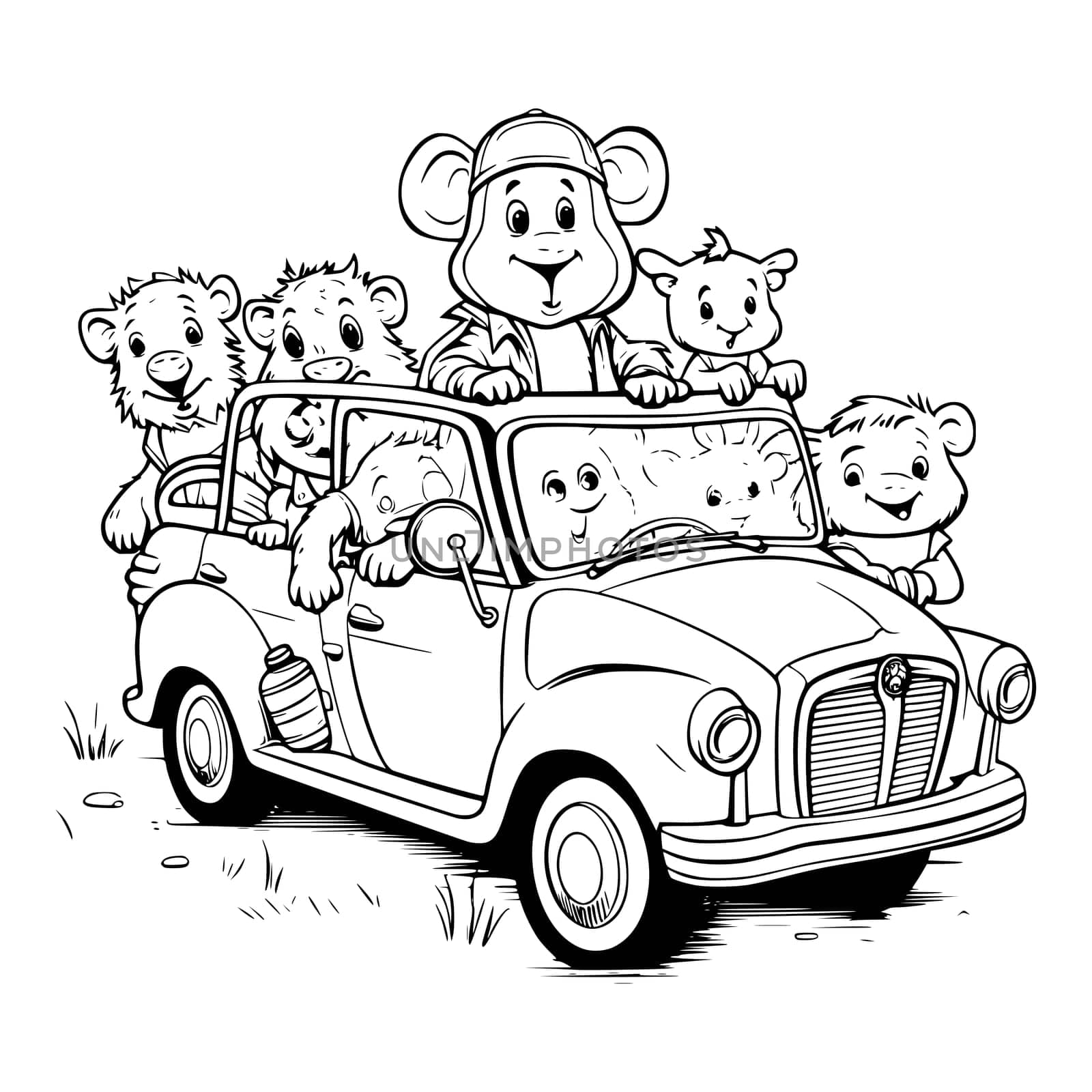 Animals Riding A Car Coloring Pages Drawing For Kids