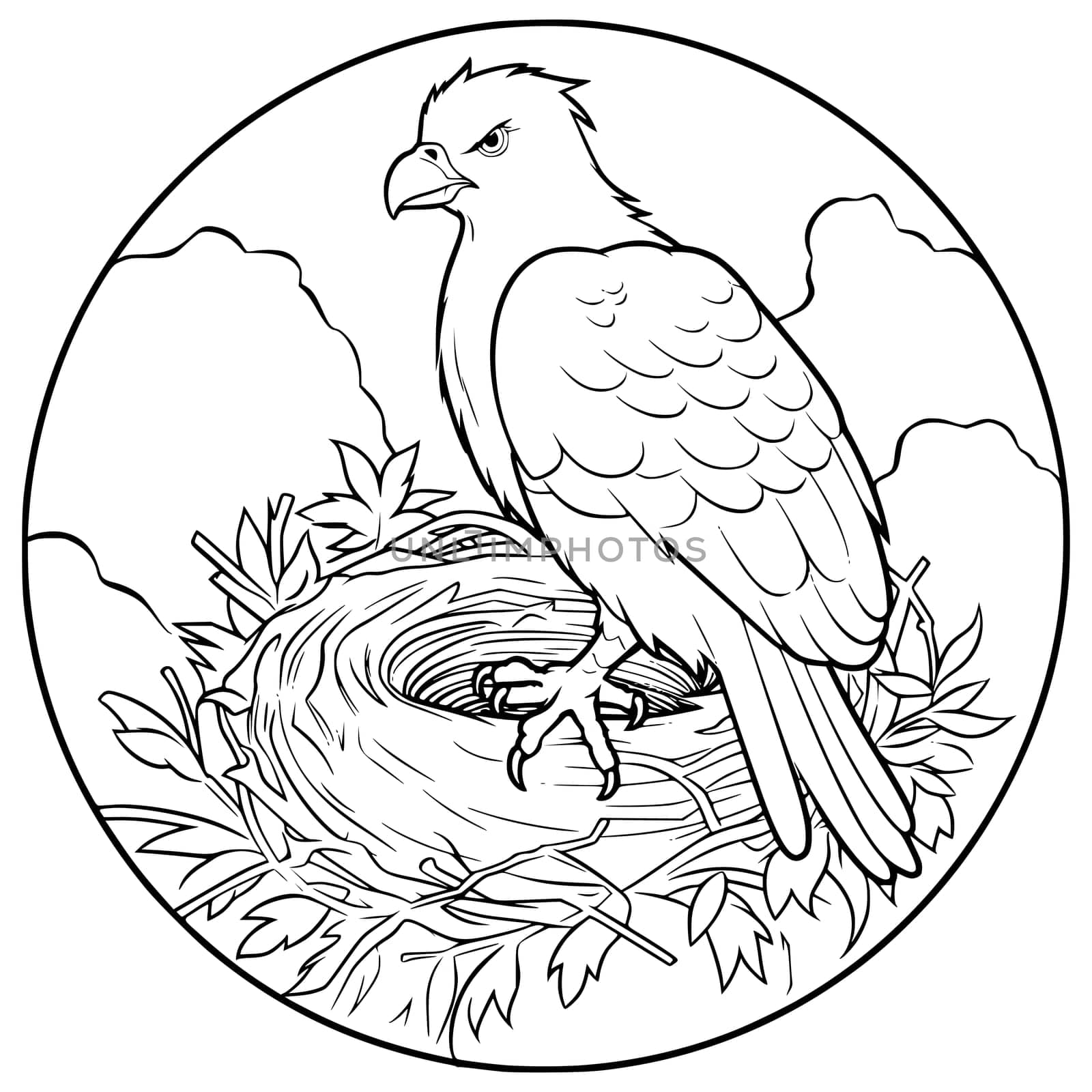 A Bird Sits in A Nest Coloring Page for Kids
