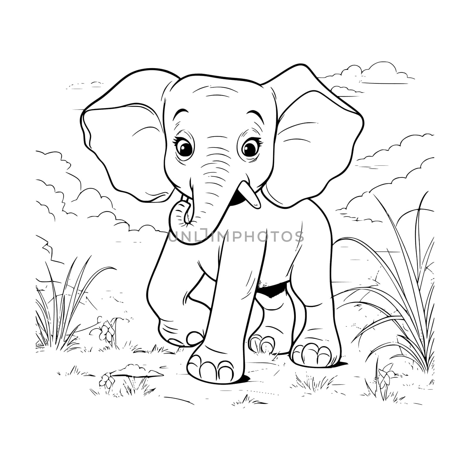 Baby Elephant Coloring Page Drawing For Kids