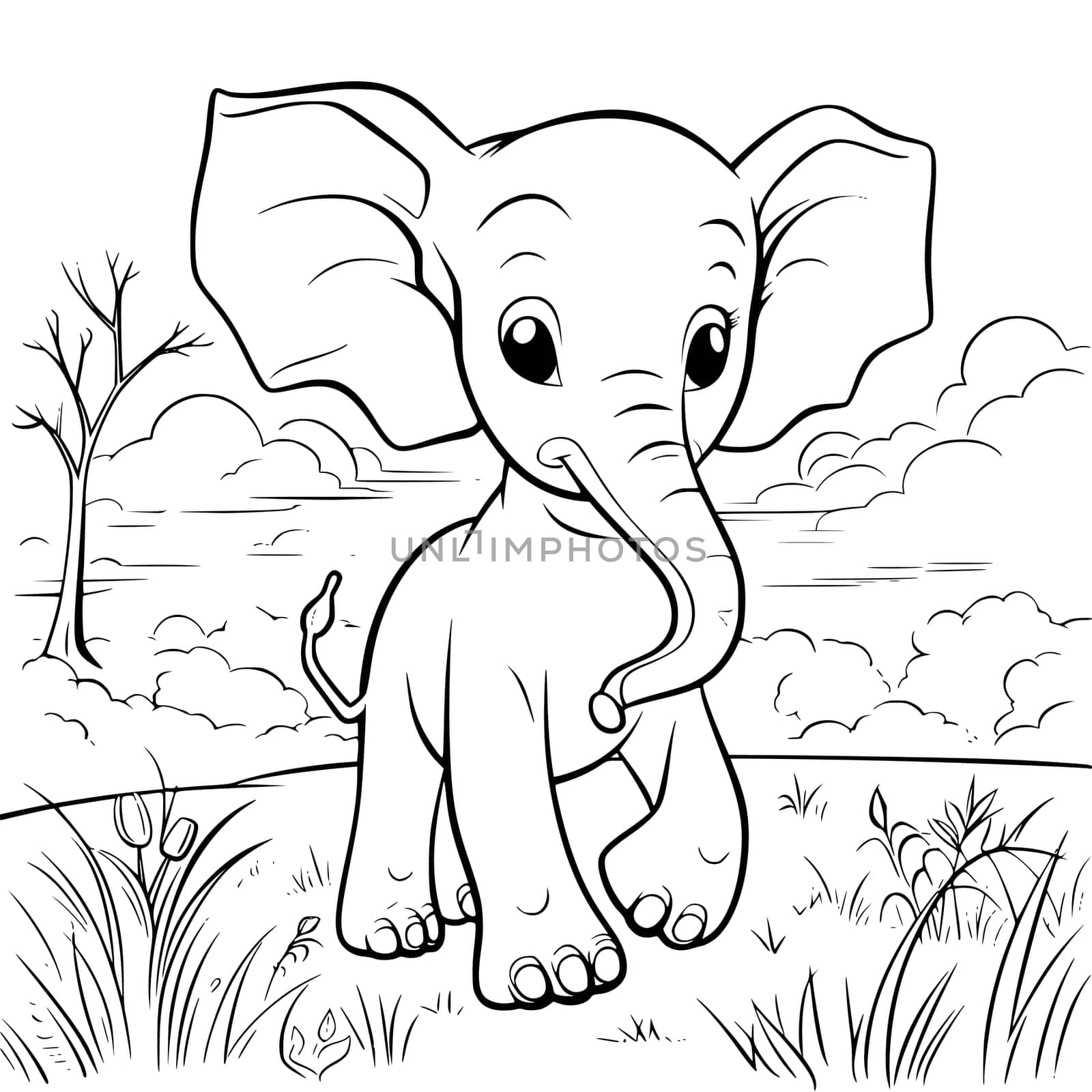 Baby Elephant Coloring Page Drawing For Kids