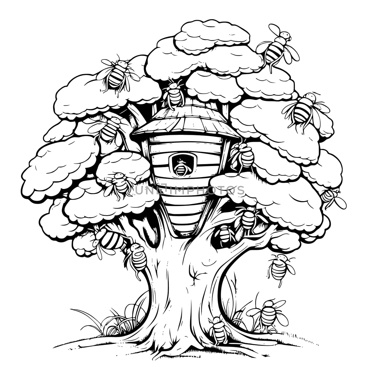 Beehive On A Tree Coloring Page for Kids