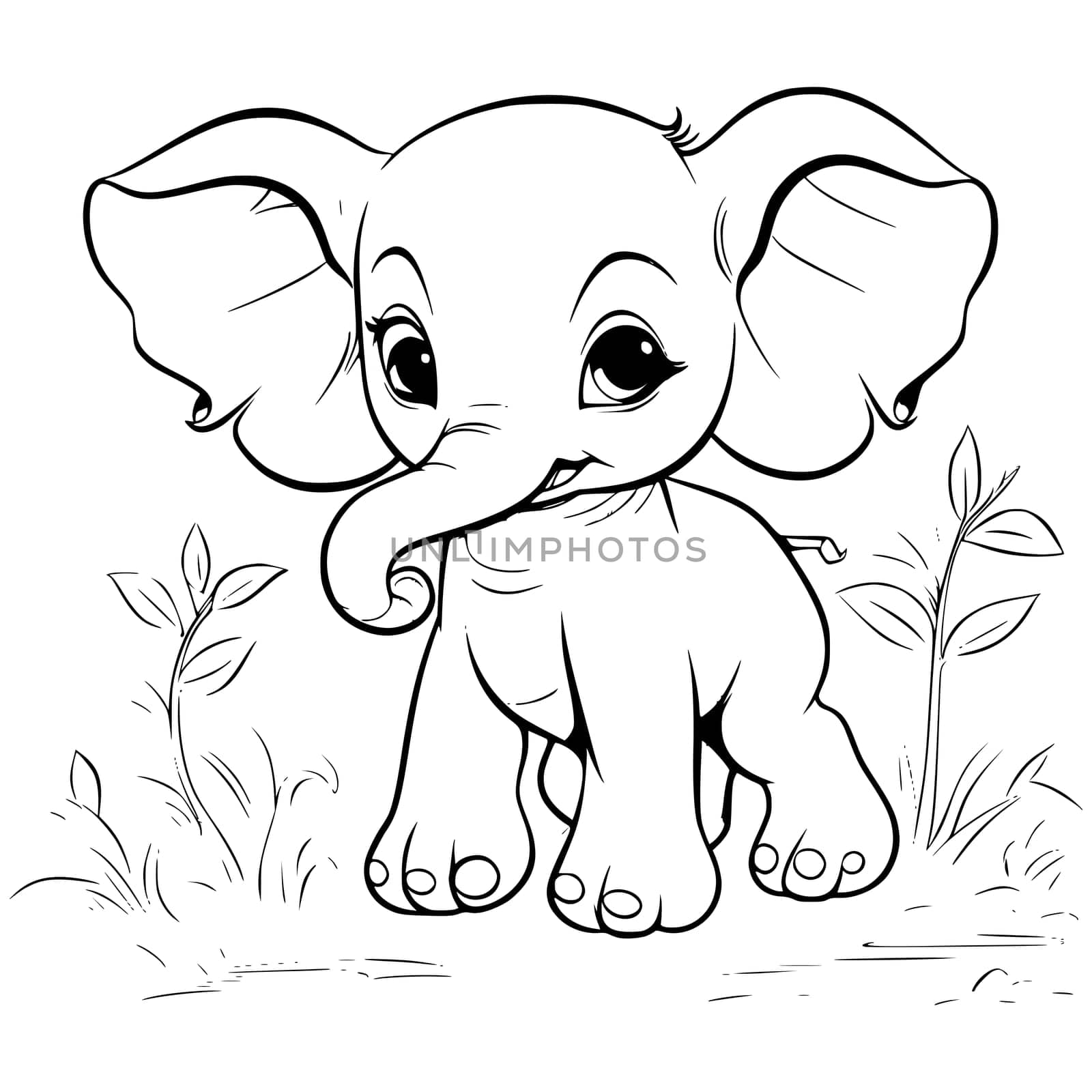 Baby Elephant Coloring Page Drawing For Kids