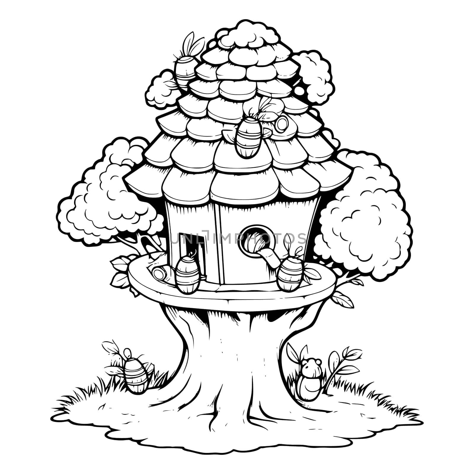 Beehive On A Tree Coloring Page for Kids