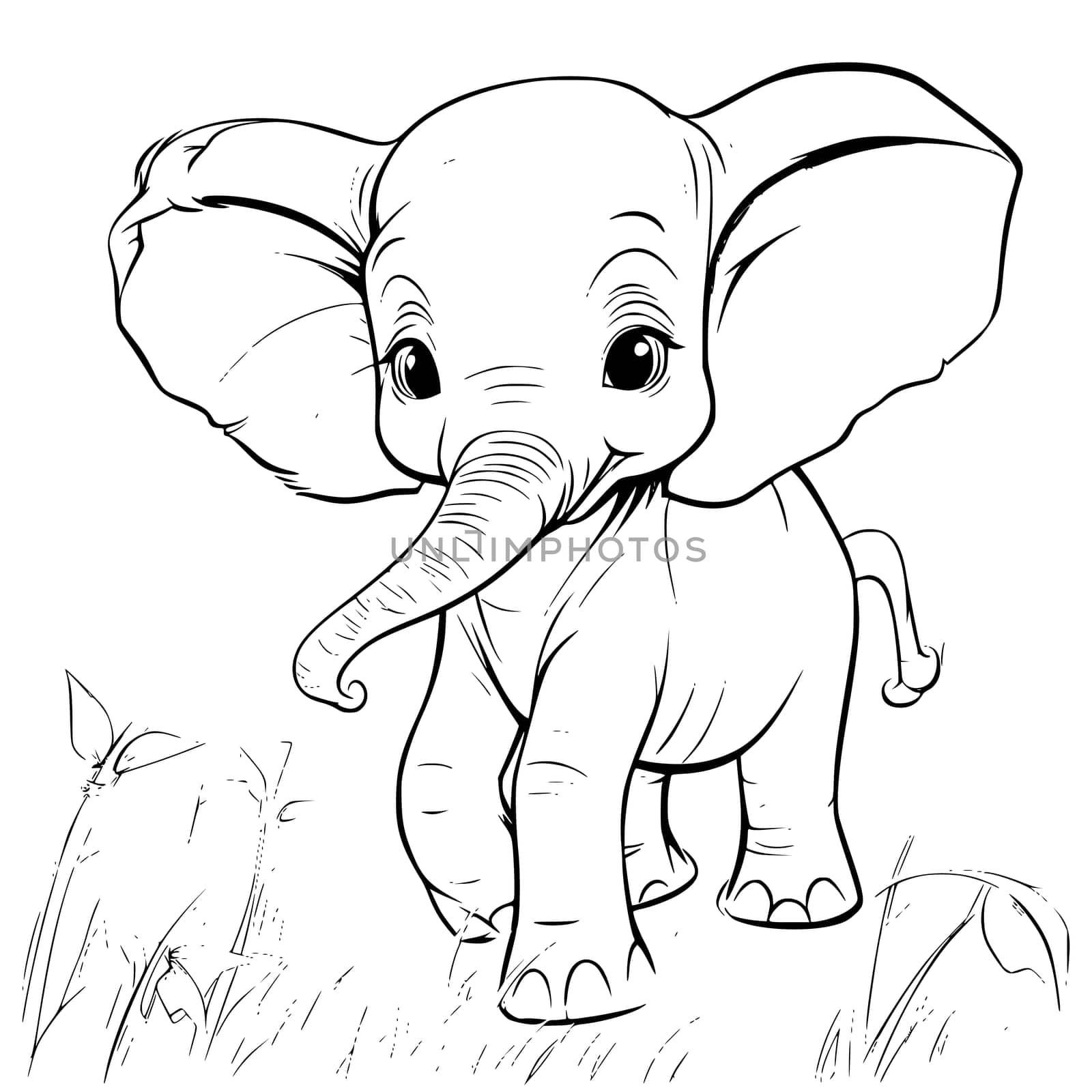 Baby Elephant Coloring Page Drawing For Kids