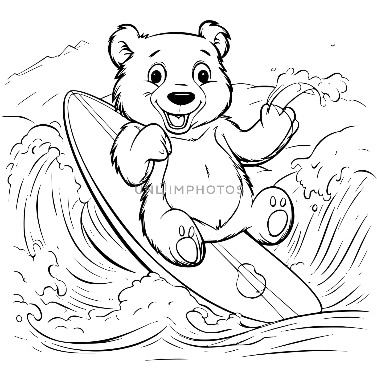 Bear Surfing Coloring Page Drawing For Kids