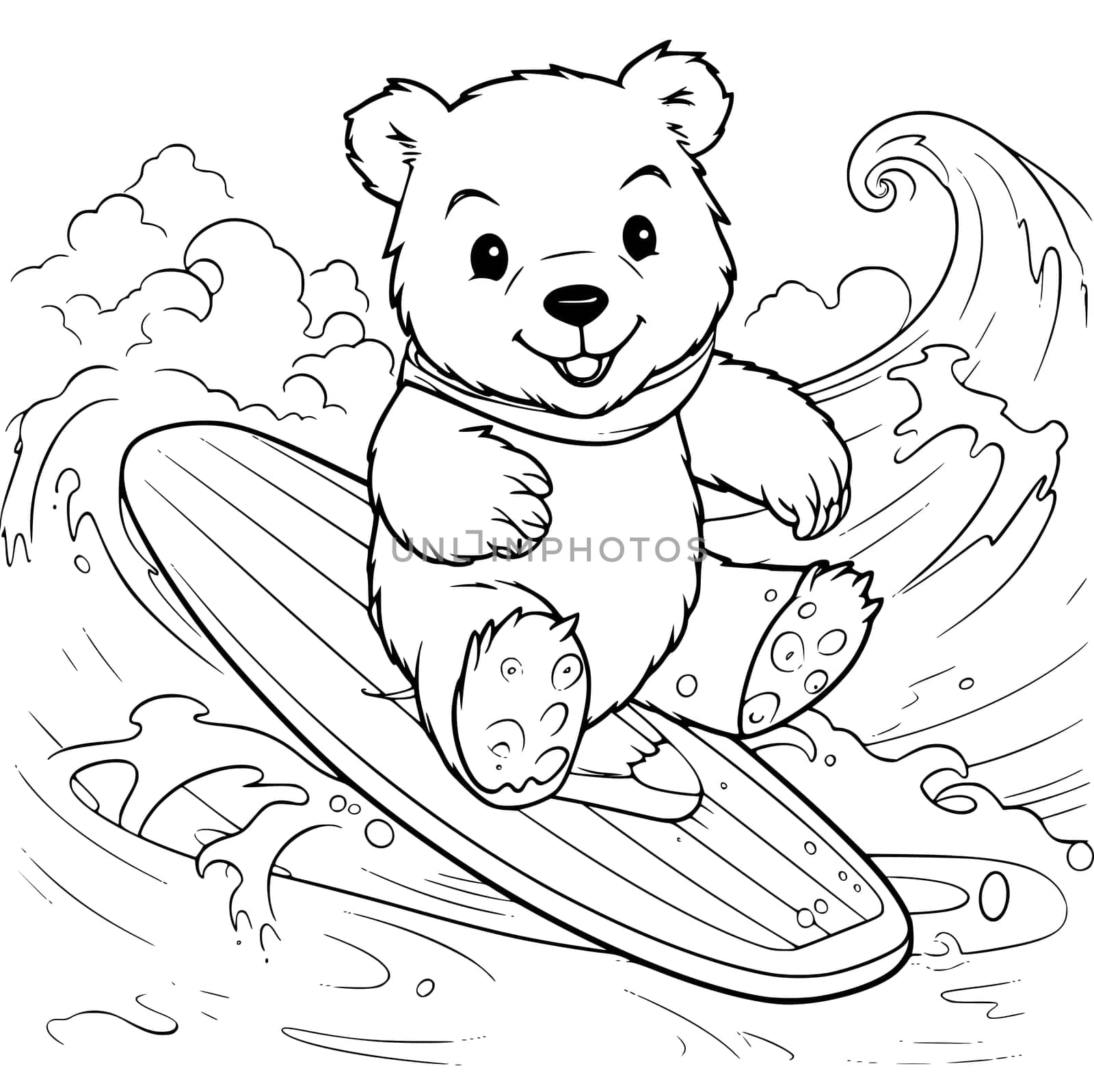 Bear Surfing Coloring Page Drawing For Kids