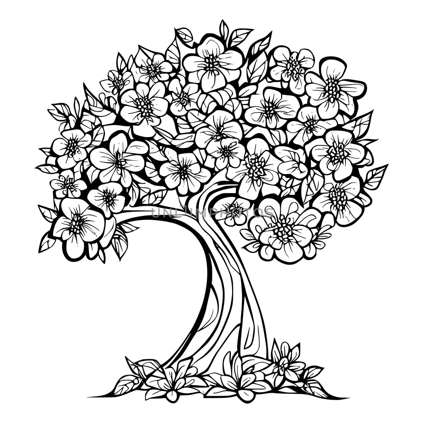Flowers Tree Coloring Pages for Kids and Toddlers