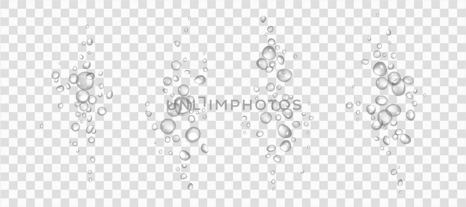 Effervescent water or oxygen fizz, white air bubbles realistic 3d vector illustration. Moving underwater fizzing. Soda or champagne drink design elements isolated on transparent background.