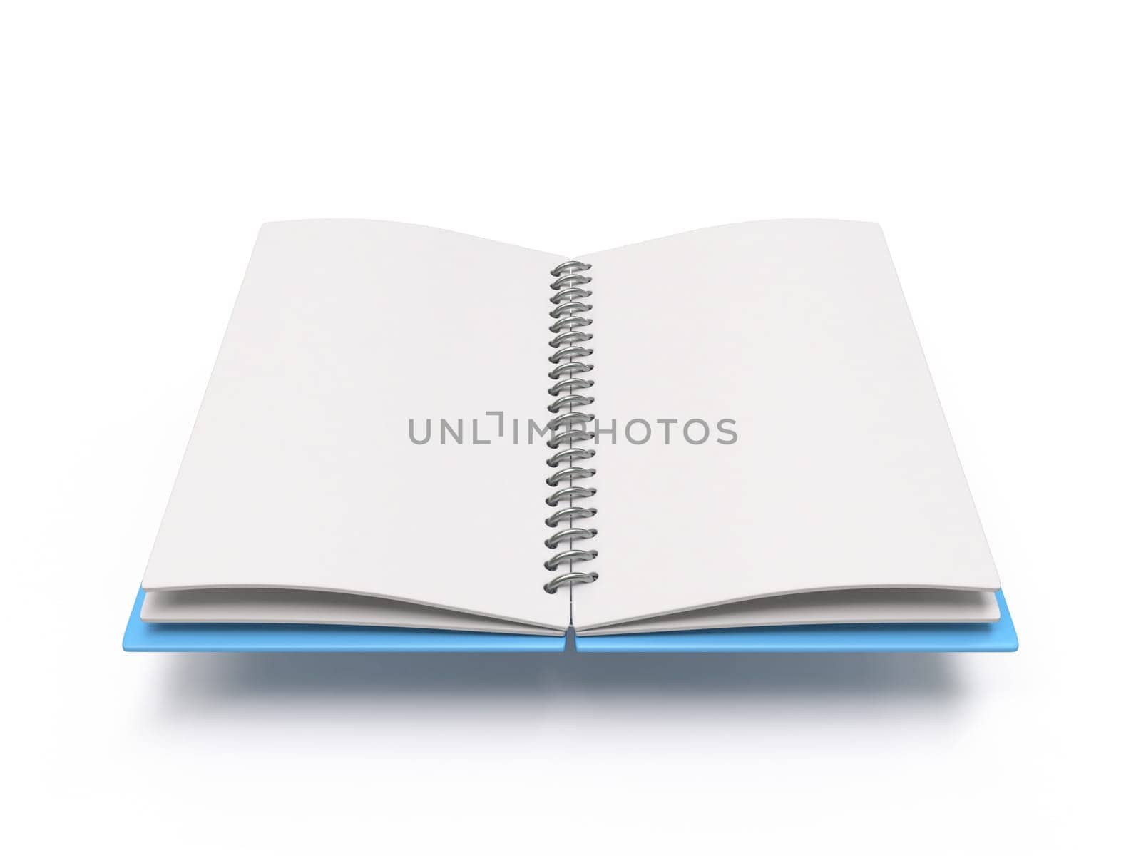Blank open notebook 3D rendering illustration isolated on white background
