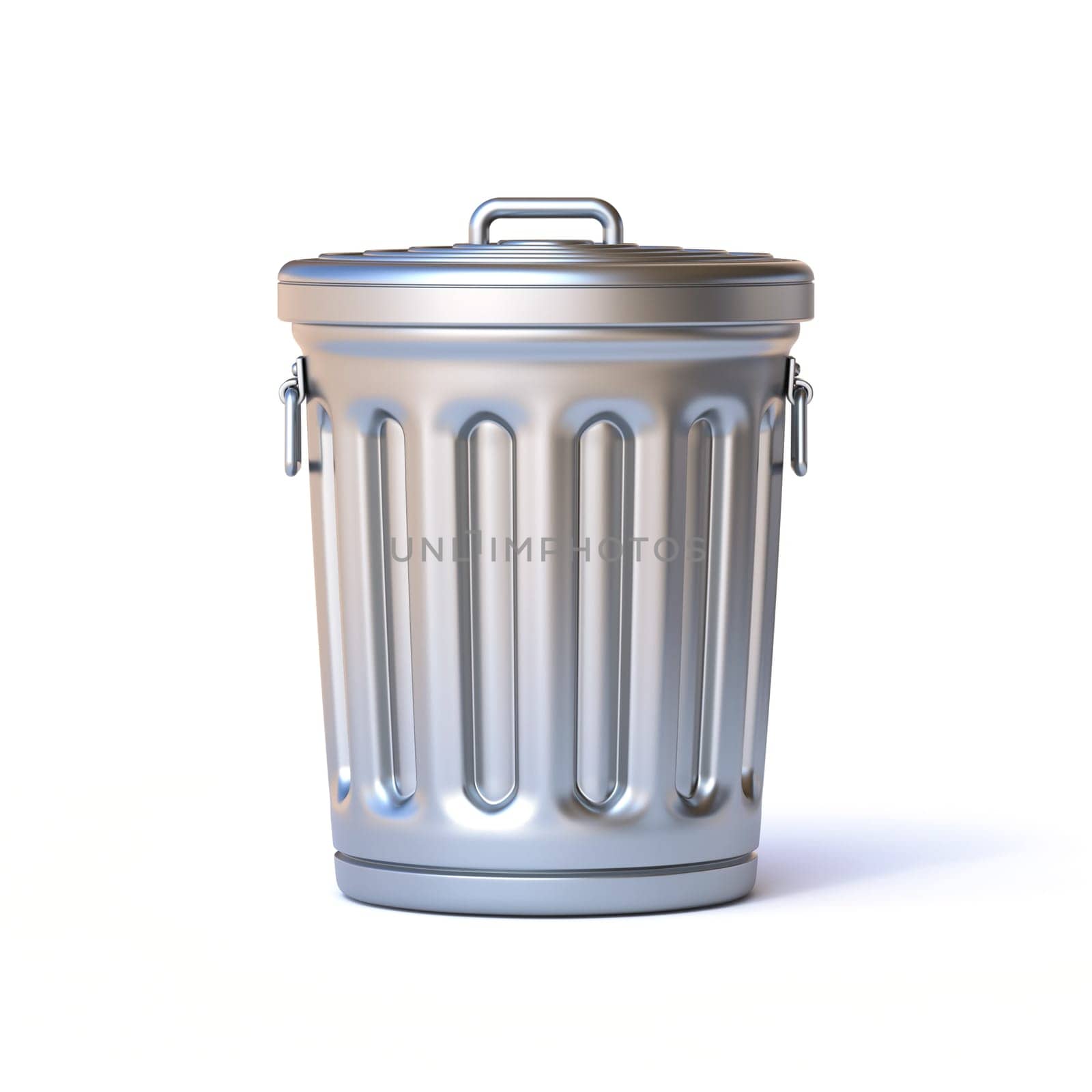 Metal trash bin Closed 3D rendering illustration isolated on white background