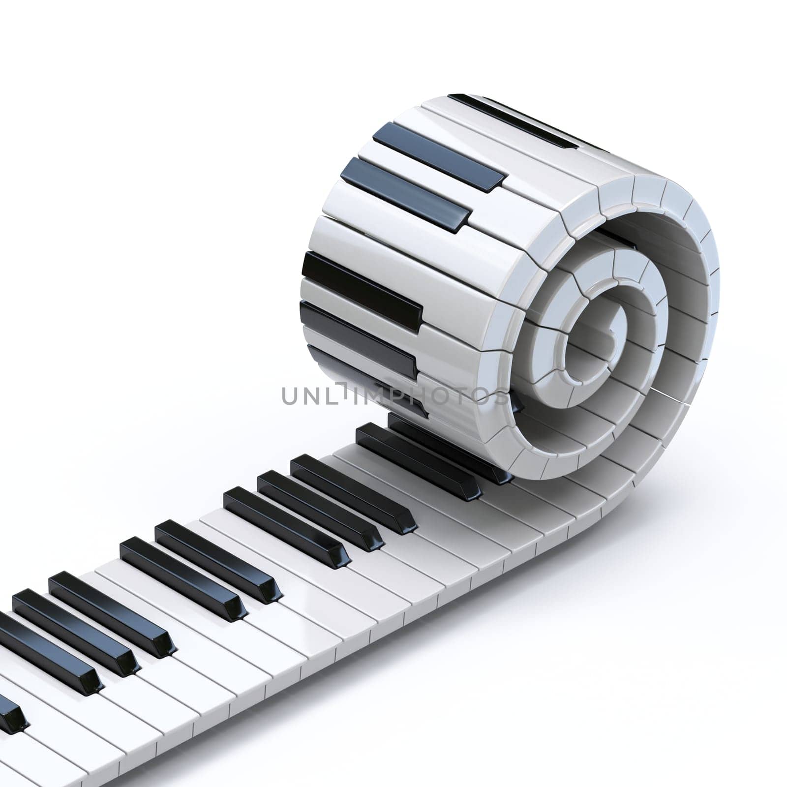 Piano keyboard spiral 3D rendering illustration isolated on white background