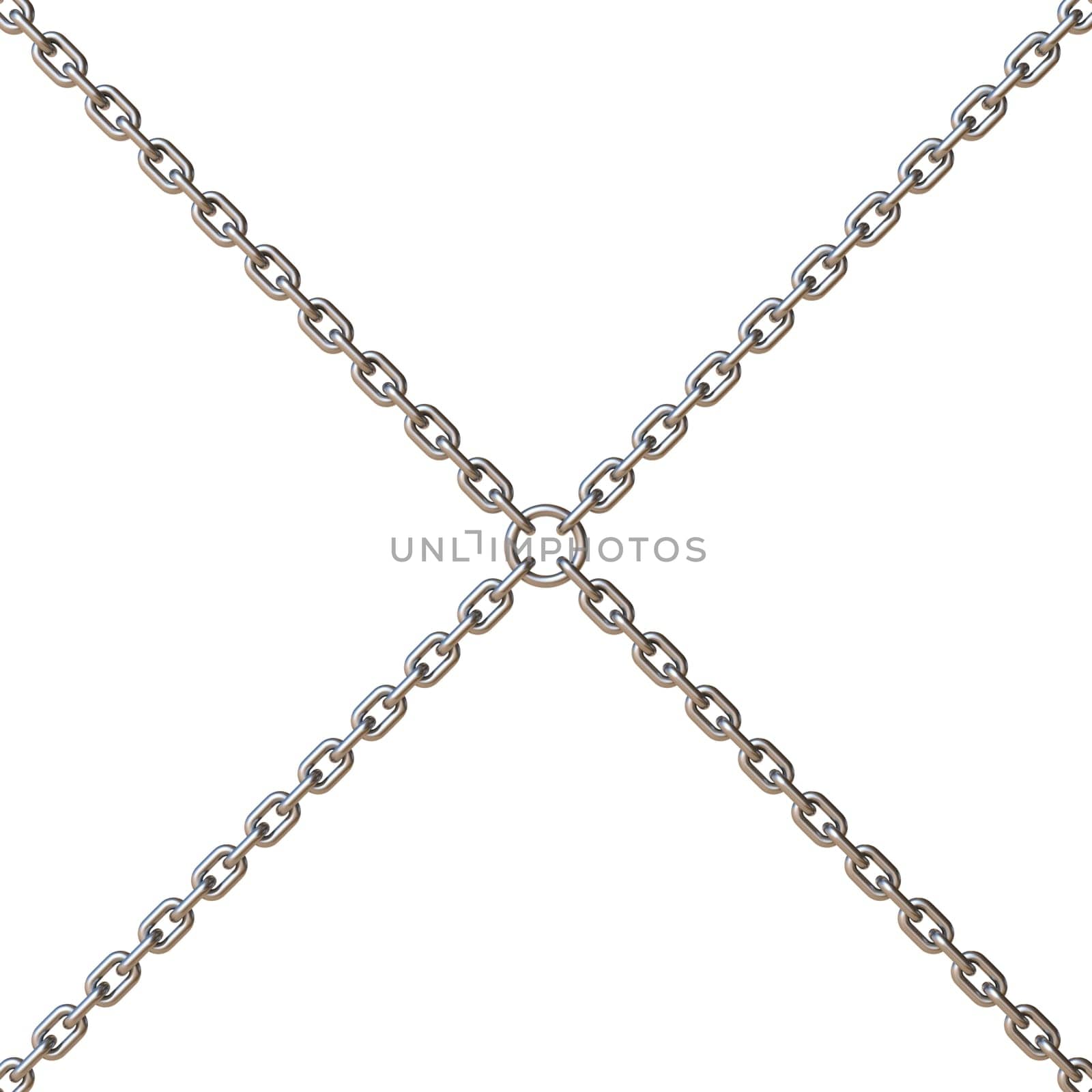 Two crossing steel chains 3D rendering illustration isolated on white background