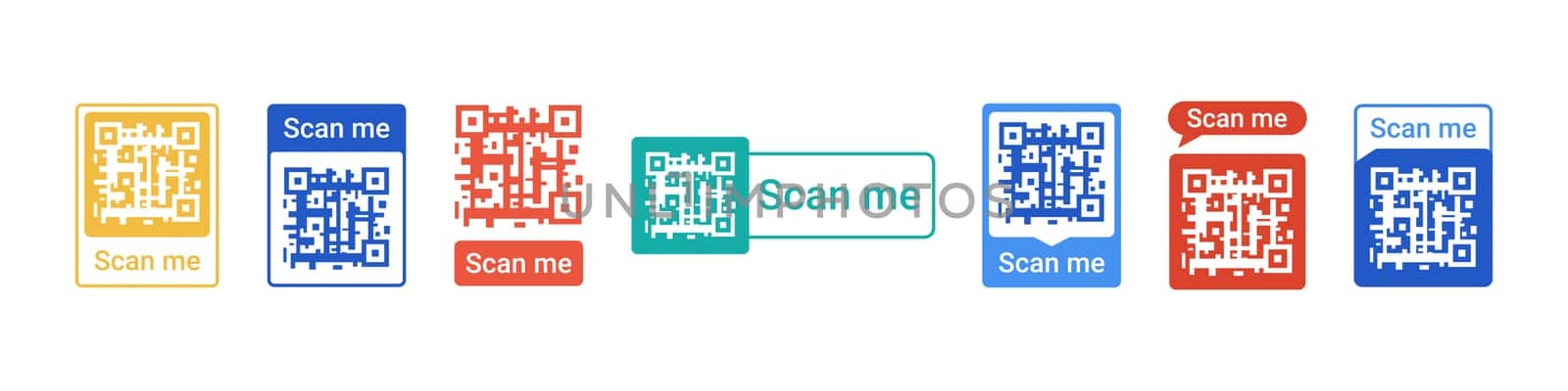 QR code frame for smartphone contactless payment flat vector illustration. Scan me template set for mobile application for internet business. Scanning barcode for online shopping cashless technology.