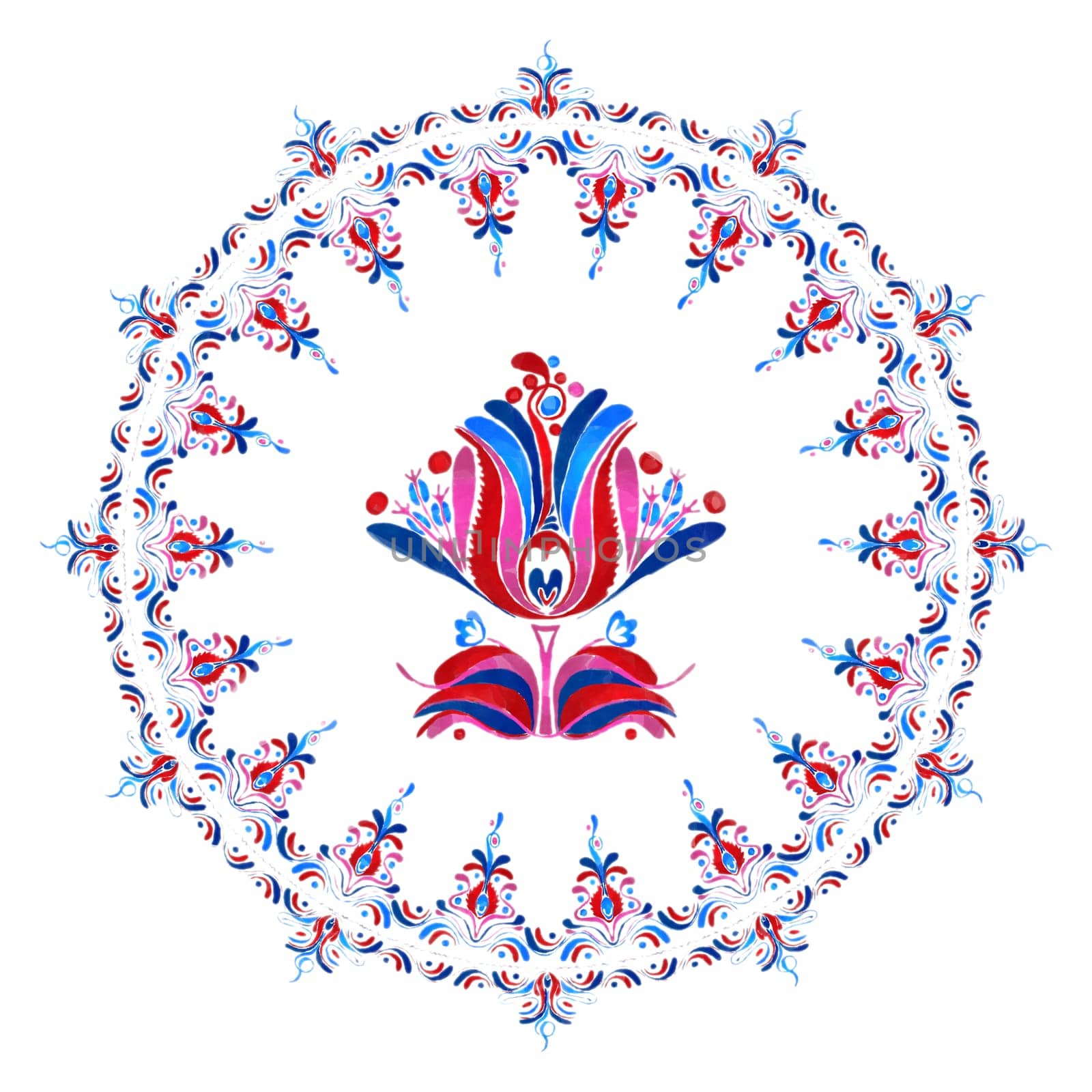 Watercolor Hungarian embroidery symbol over white background