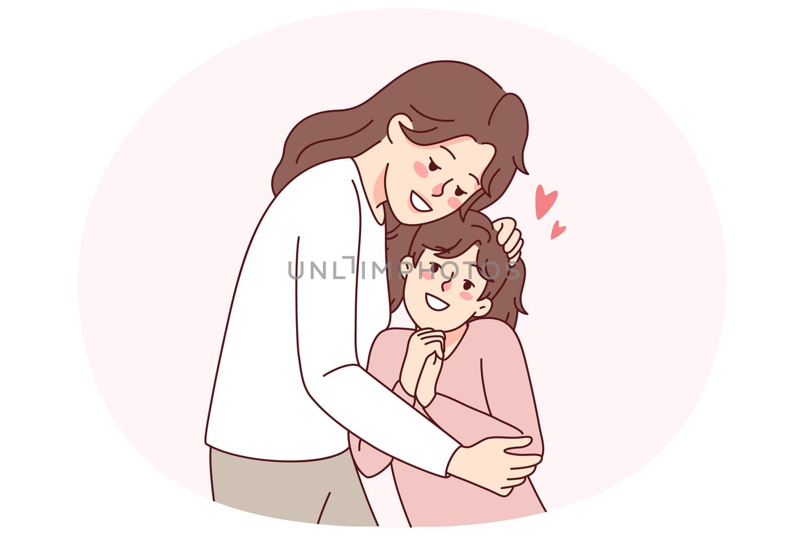 Happy mother hugging small daughter