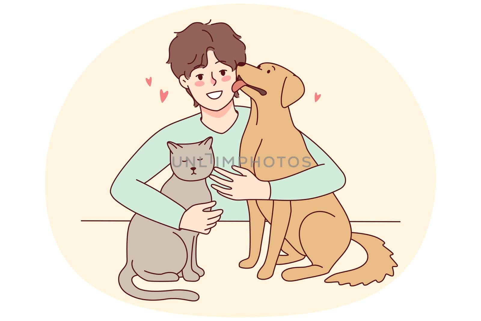 Happy guy with pets by Vasilyeva
