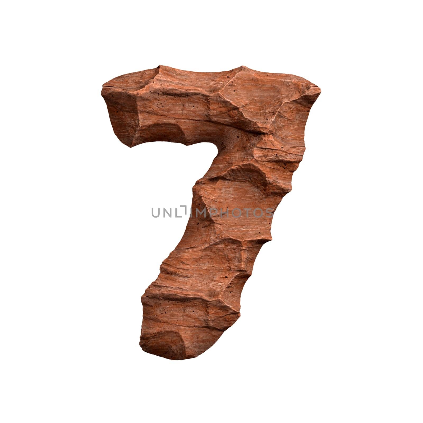 Desert sandstone number 7 - 3d red rock digit isolated on white background. This alphabet is perfect for creative illustrations related but not limited to Arizona, geology, desert...