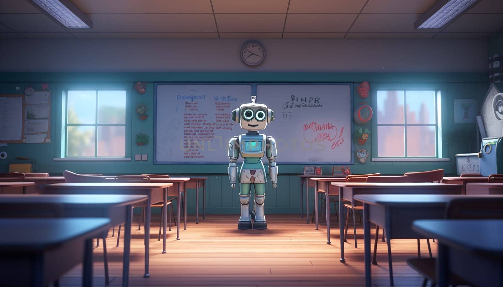cute robot in a classroom - AI Generative