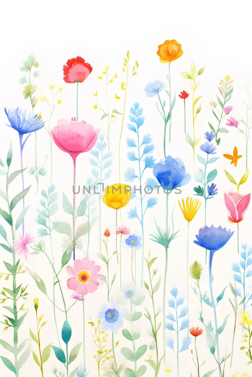 watercolor wildflowers art illustration - AI generative